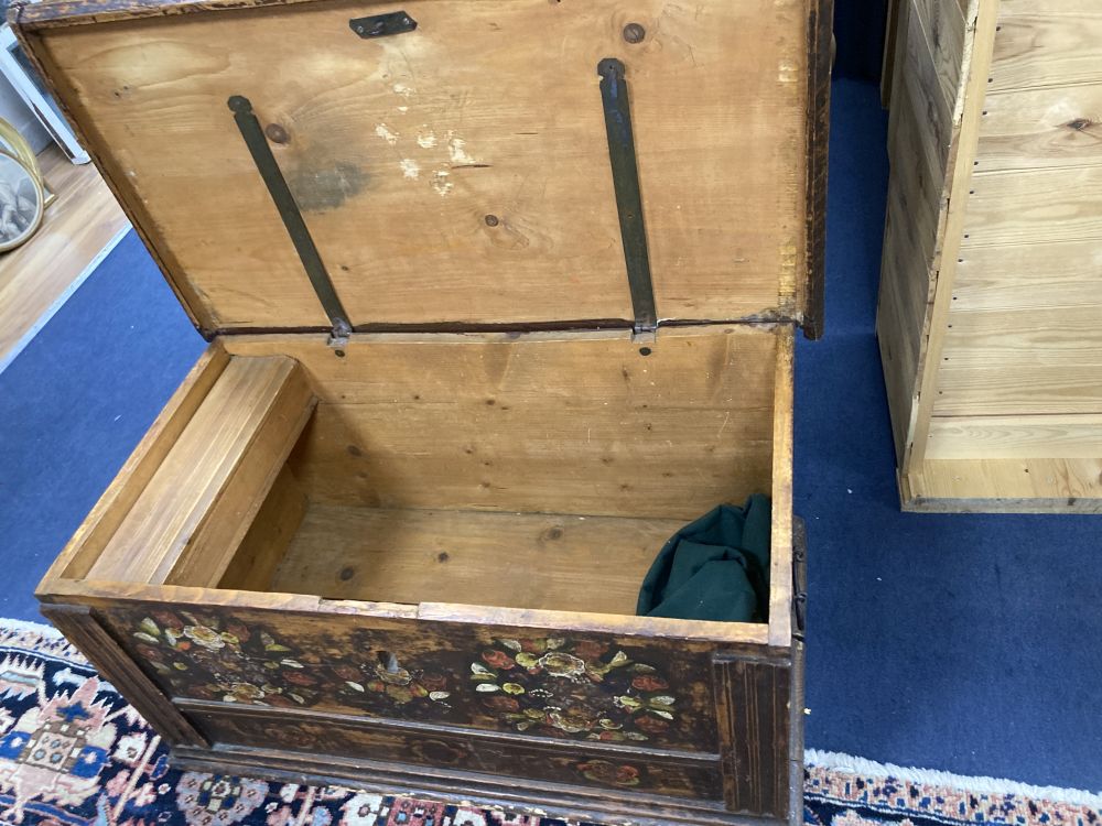 A 19th century Austrian painted pine coffer, width 95cm depth 53cm height 44cm